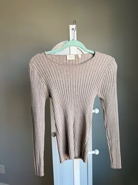 Cyrus Slim Ribbed Long Sleeve Top - Taupe